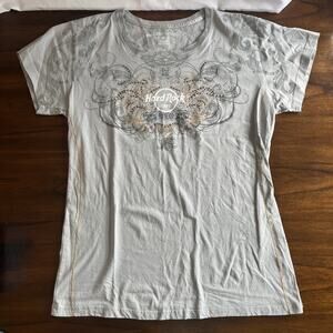 Hard Rock Cafe Women's Short Sleeve Y2K T Shirt Size XL Grey Punk Rock Grunge